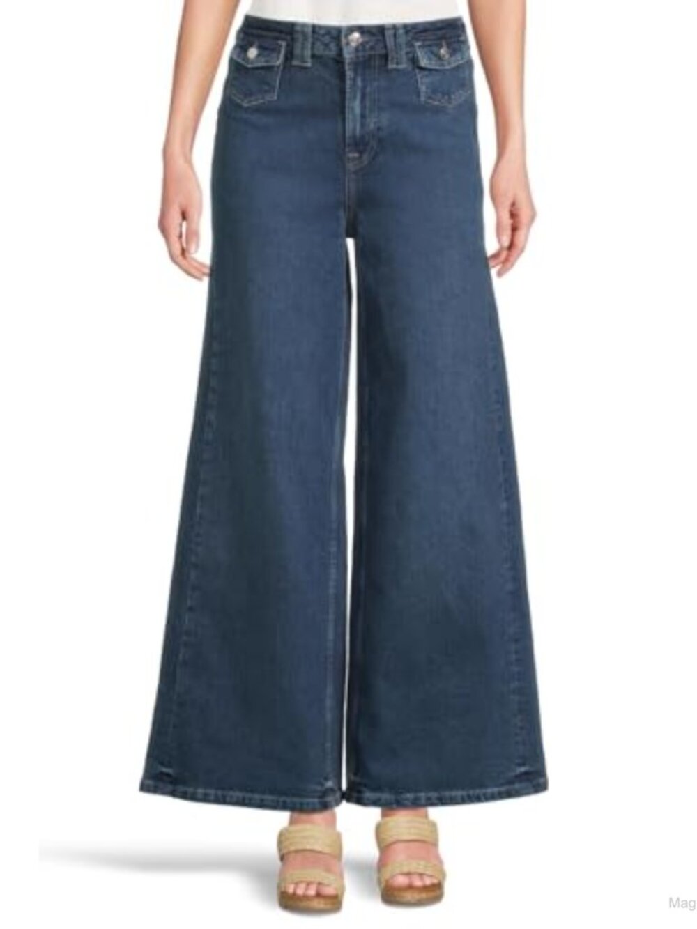 High-Rise Palazzo Jeans Wide Leg Pull-On Stretch Denim Straight Leg